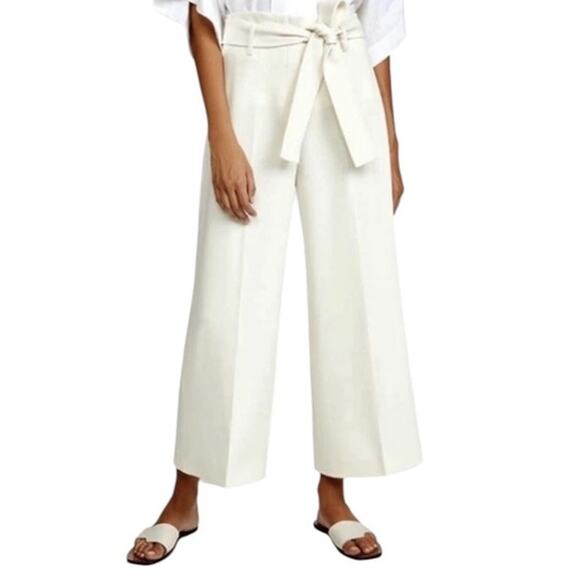 NWT Theory Belt Crop Pant Cream White Admiral Crepe Wide Leg Dress Pants Size 16 - Picture 2 of 12